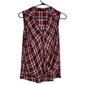 Rock Republic Women's Red Plaid Sleeveless Pullover Wrap Blouse Size Medium